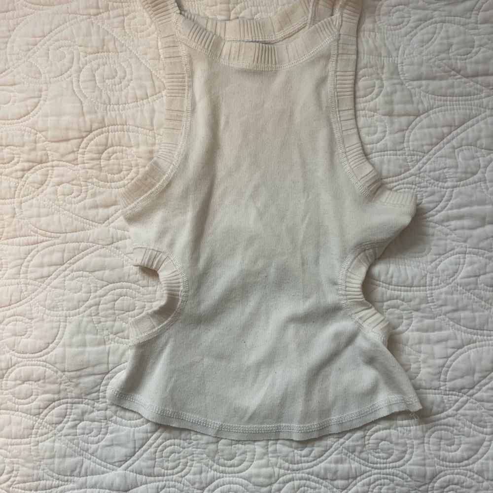 Cream Tank Top with Cut Outs